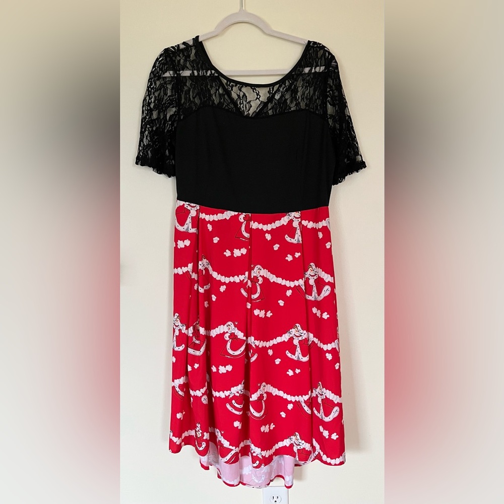 Women’s Merry Christmas Vintage Snow Girls Print Lace Party Dress Holiday 2XL